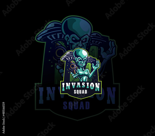 alien logo mascot vector. alien charter logo for e-Sports team