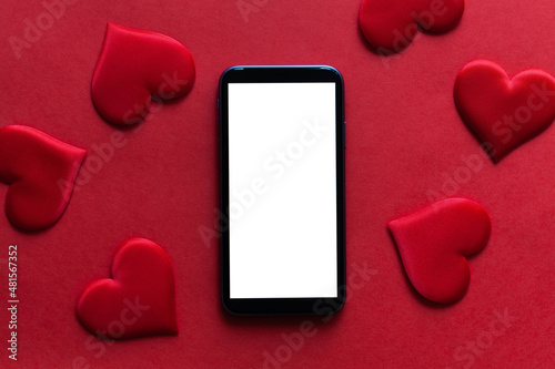 St. Valentine day mock-up, red background with red hearts