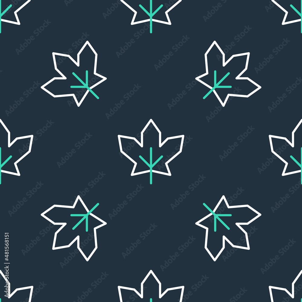 Line Canadian maple leaf icon isolated seamless pattern on black background. Canada symbol maple leaf. Vector