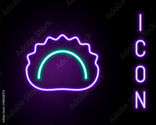 Glowing neon line Dumplings icon isolated on black background. Pierogi, varenyky, pelmeni, ravioli. Traditional Ukrainian food. Colorful outline concept. Vector