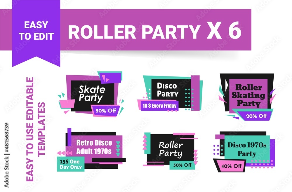 Roller party offer, template symbol design set Roller party offer, template symbol design set