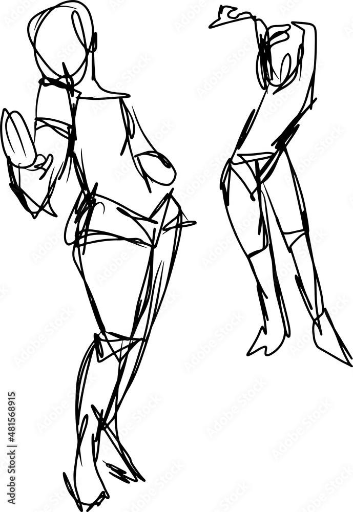 A messy sketch of two people doing a stretch. Stock Vector | Adobe Stock