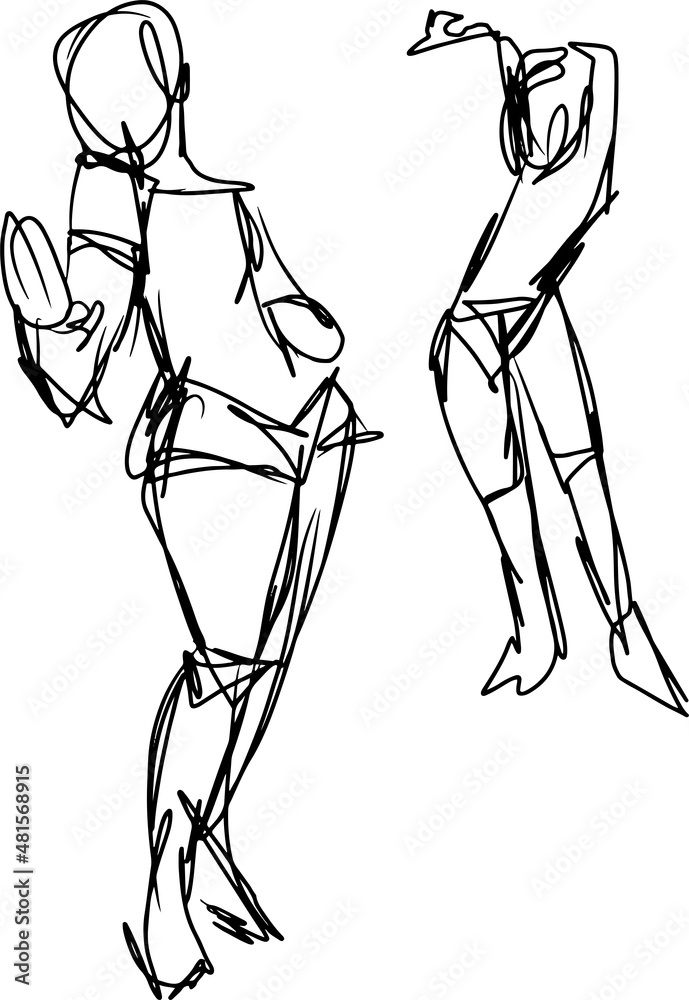 Overstretched Inbetween Drawing A messy sketch of two people doing a stretch. Stock Vector | Adobe Stock