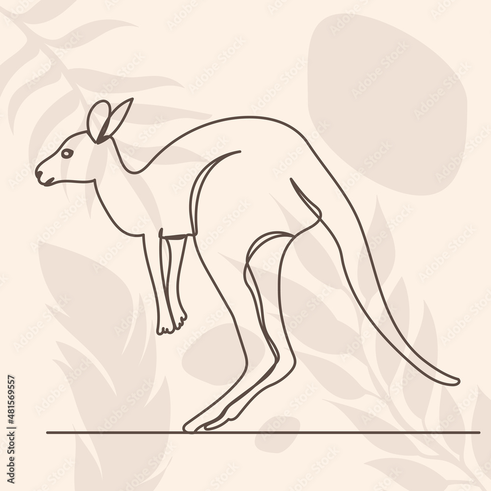 kangaroo drawing by a continuous line, on an abstract background, vector, isolated kangaroo drawing by a continuous line, on an abstract background, vector, isolated