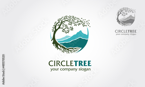Circle Tree Vector Logo. Tree and mountain vector design elements original, that were created to highlight the growth, travel, spirit, mountain and lifestyle. 