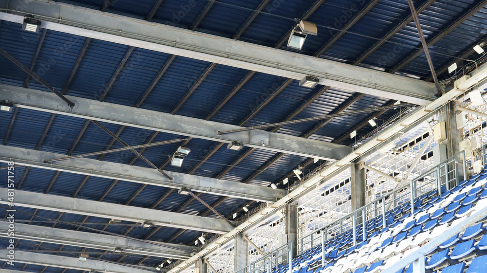Stadium roof steel beam structure.	