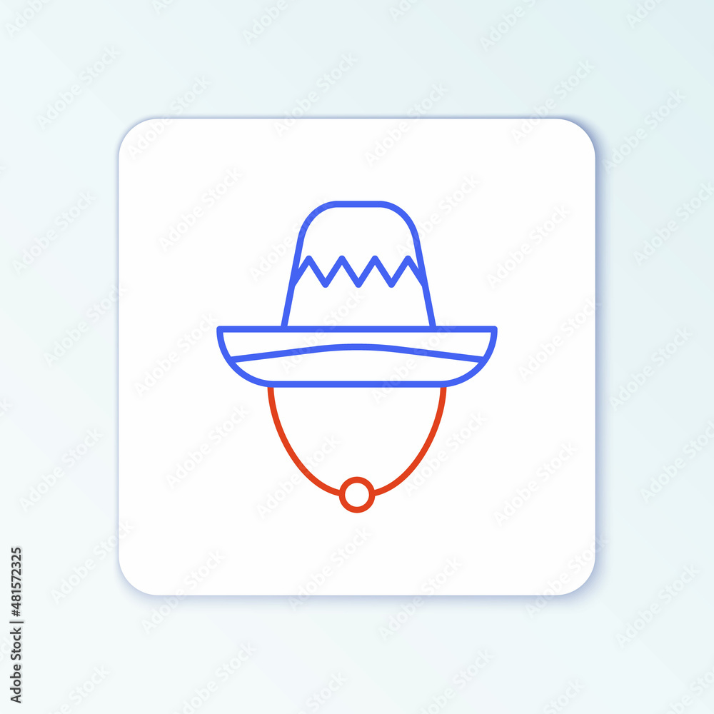 Line Traditional mexican sombrero hat icon isolated on white background. Colorful outline concept. Vector Line Traditional mexican sombrero hat icon isolated on white background. Colorful outline concept. Vector