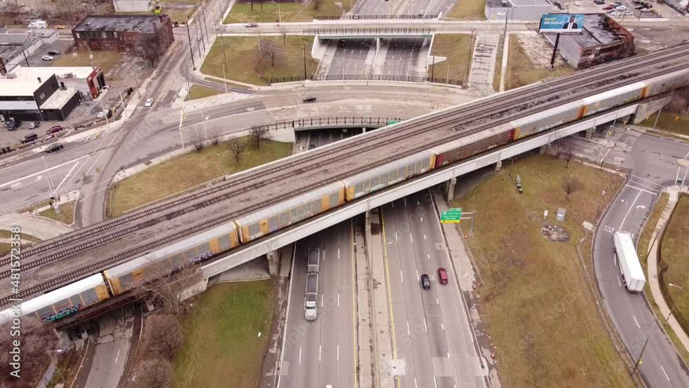 I75 interstate road junction at Detroit city, aerial drone view I75 interstate road junction at Detroit city, aerial drone view