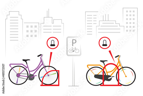 Bicycles in the city at the bicycle parking
