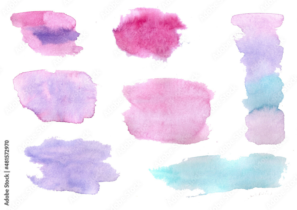 Abstract Watercolor spot and stroke. Blue, pink and violet color palette.
