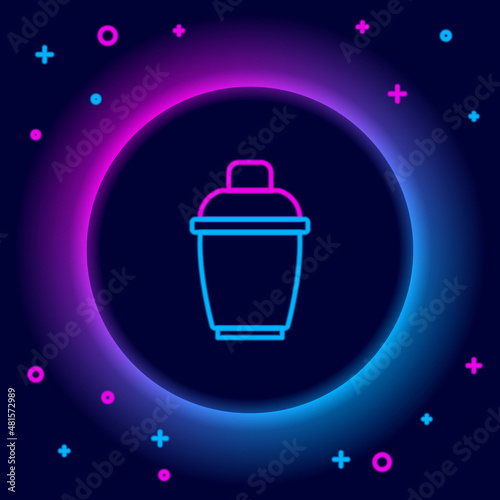 Glowing neon line Cocktail shaker icon isolated on black background. Colorful outline concept. Vector