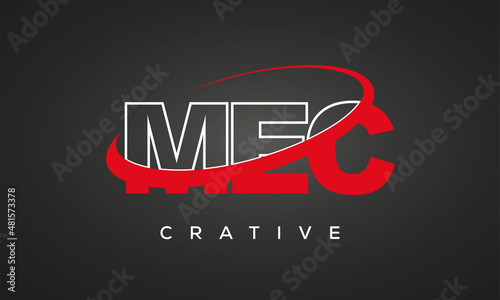 MEC creative letters logo with 360 symbol vector art template design	