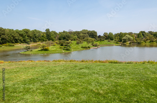 Summer Landscape of Japanese Island in Chicago Botanic Garden, Glencoe, USA photo