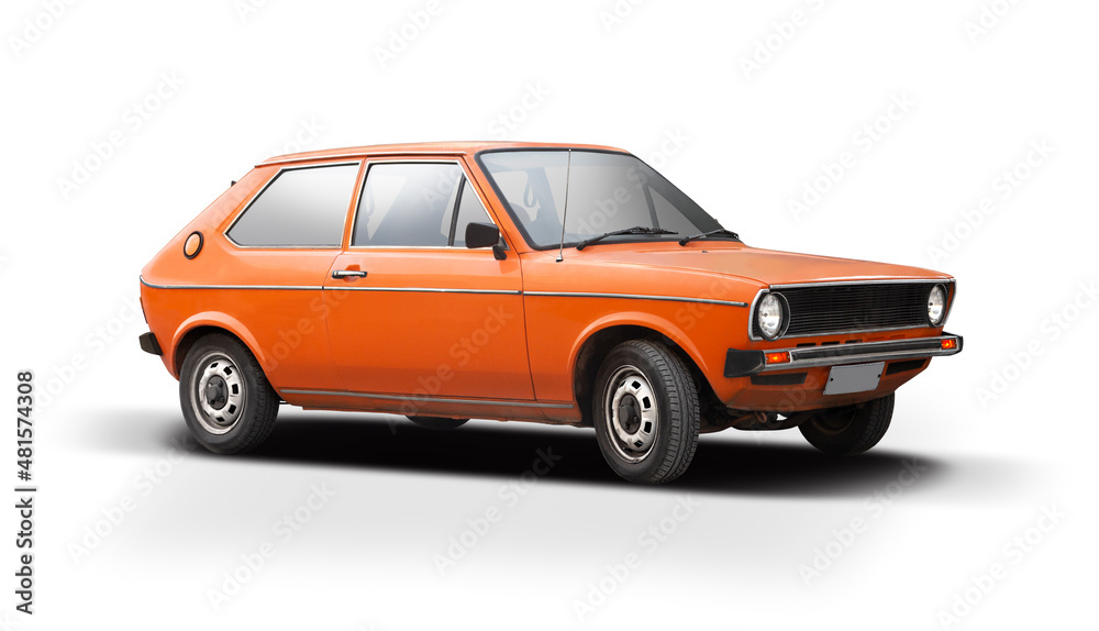 Classic small sport hatchback car isolated on white background	
