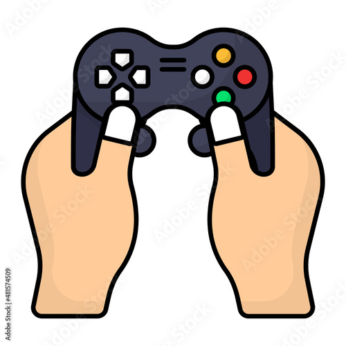 Gamer Hand Holding Video Game Controller Concept Vector Icon Design, E-sports or mind sport Symbol, Digital sports Equipment Sign, Video games hardware Stock illustration photo