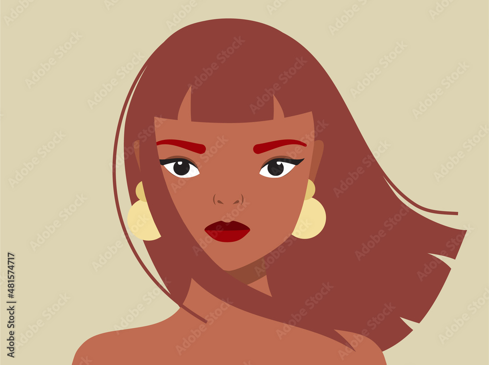 Woman portrait in minimal style. Female face. Girl with earrings vector illustration Woman portrait in minimal style. Female face. Girl with earrings vector illustration