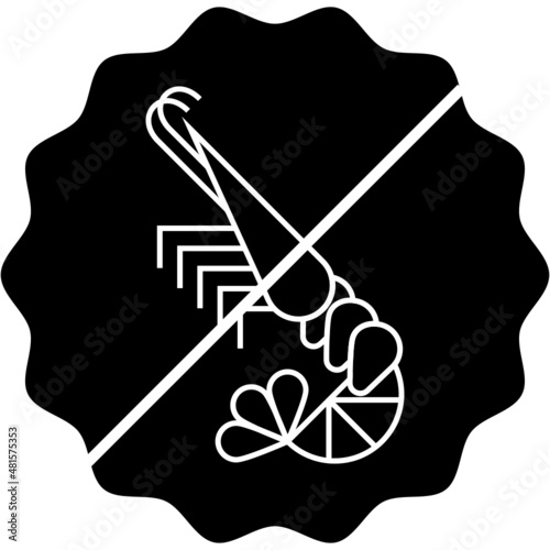 Iconos de menú de alérgenos alimentarios en círculos. Iconos blancos de alérgenos alimentarios en círculos negros. Gambas, crustáceos , marisco alergia iconos vectoriales.