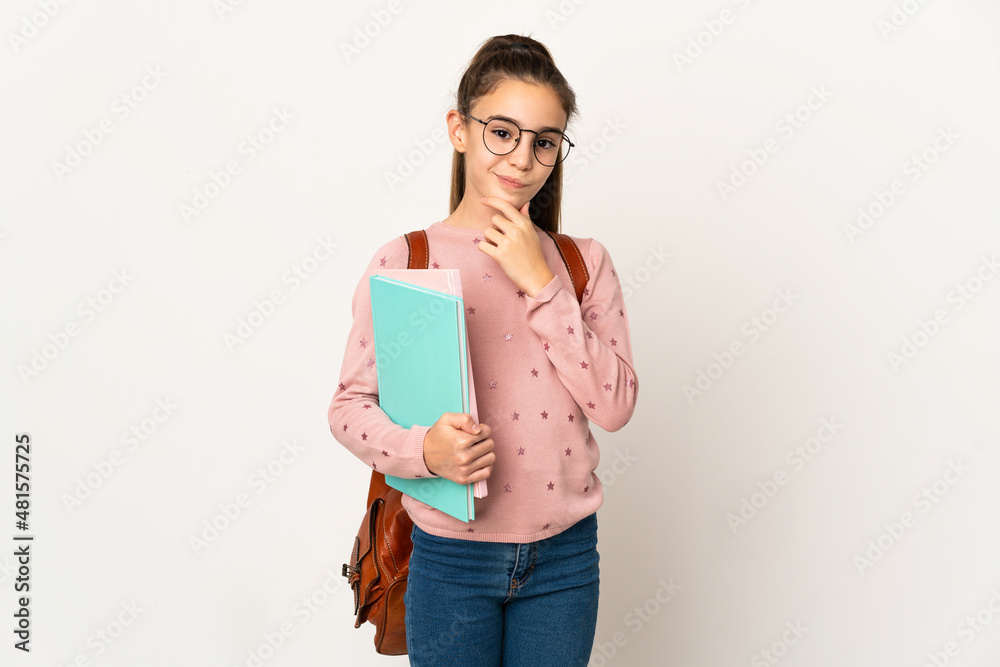 Little student girl over isolated background thinking Little student girl over isolated background thinking