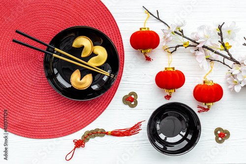 Chinese New Year with red bamboo mat for tabble place setting