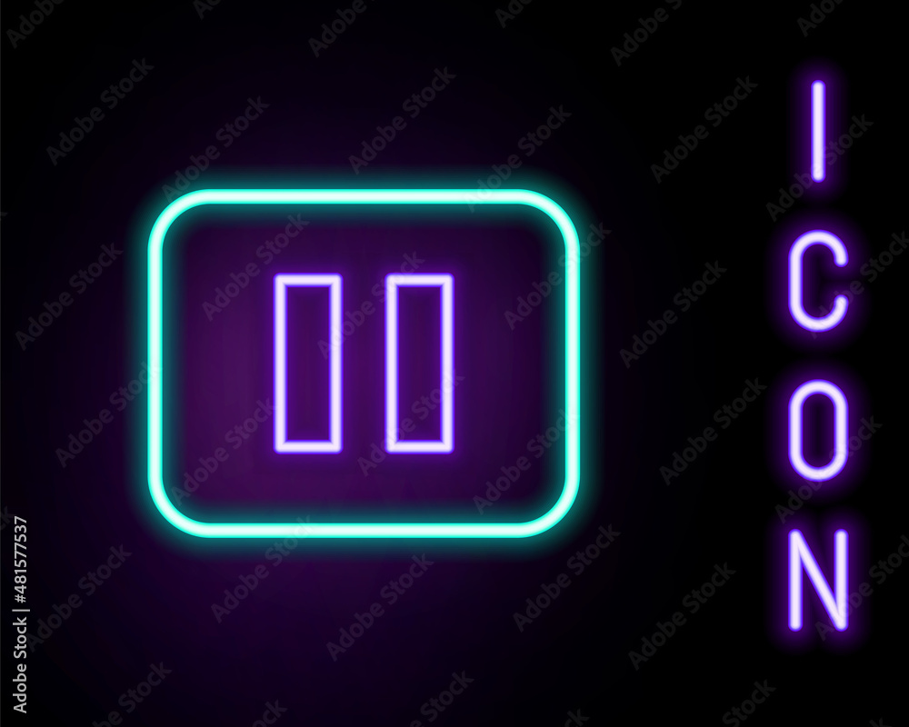 Glowing neon line Pause button icon isolated on black background. Colorful outline concept. Vector Glowing neon line Pause button icon isolated on black background. Colorful outline concept. Vector