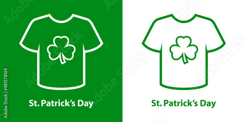 Logotipo texto St. Patrick's Day con trebol estampado en camiseta con líneas en fondo verde y fondo blanco