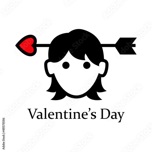 Despedida de soltero. Banner con texto Valentine's Day con flecha de cupido en diadema en cabeza de chica para su uso en invitaciones y tarjetas de felicitación