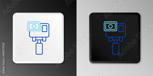 Line Action extreme camera icon isolated on grey background. Video camera equipment for filming extreme sports. Colorful outline concept. Vector
