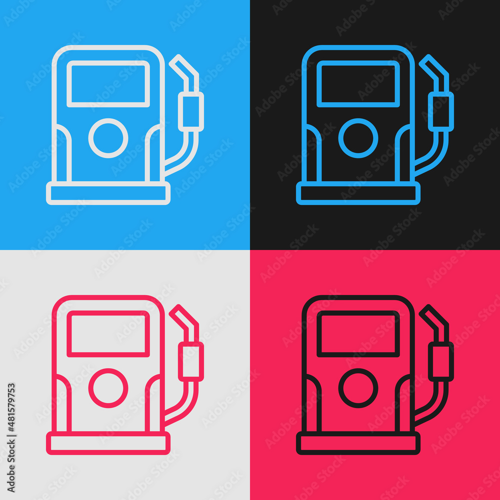 Pop art line Petrol or gas station icon isolated on color background. Car fuel symbol. Gasoline pump. Vector Pop art line Petrol or gas station icon isolated on color background. Car fuel symbol. Gasoline pump. Vector