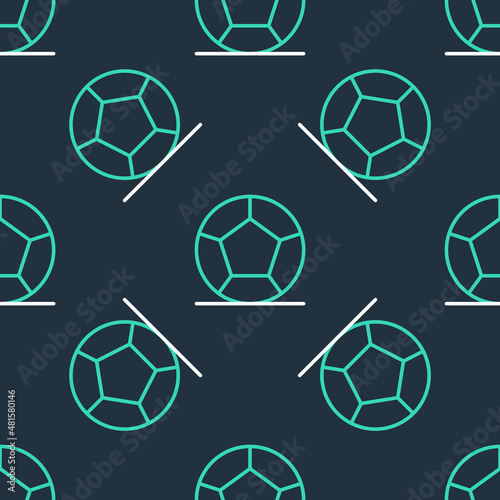 Line Soccer football ball icon isolated seamless pattern on black background. Sport equipment. Vector