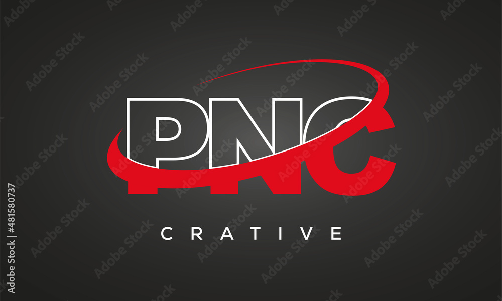 PNC creative letters logo with 360 symbol vector design	