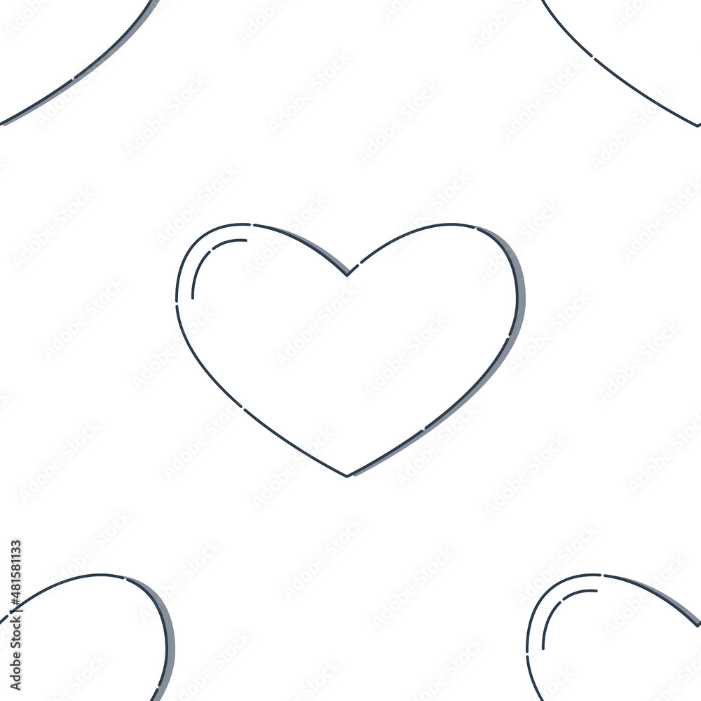 Line art seamless pattern in the form of a heart on white background. Romance graphic texture. Holiday celebration concept. Decorative print. Geometric bright wallpaper. Black contour line