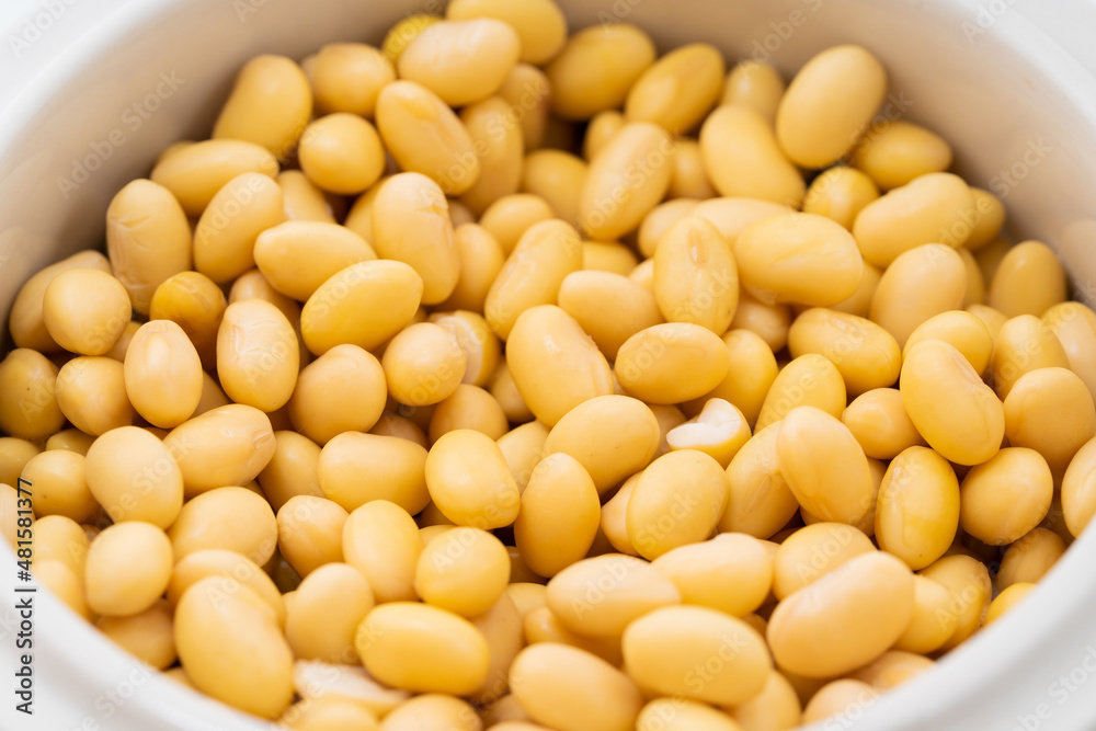 Soybeans with water on a pure white background Soybeans with water on a pure white background