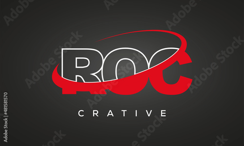 ROC creative letters logo with 360 symbol vector art template design