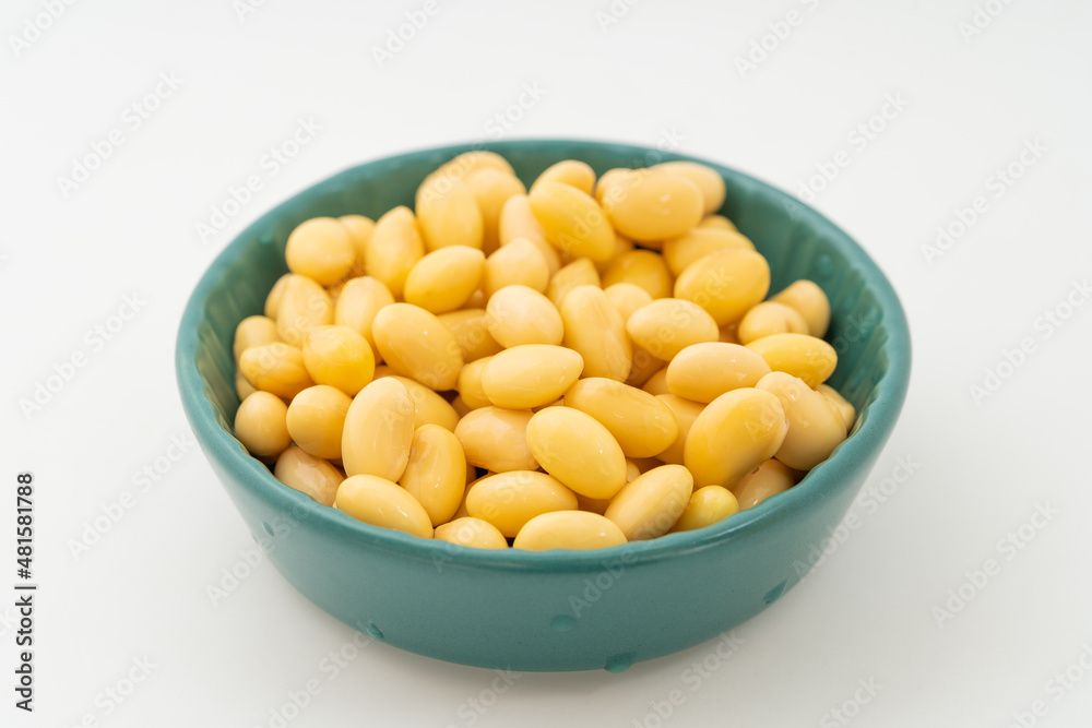 Soybeans with water on a pure white background Soybeans with water on a pure white background