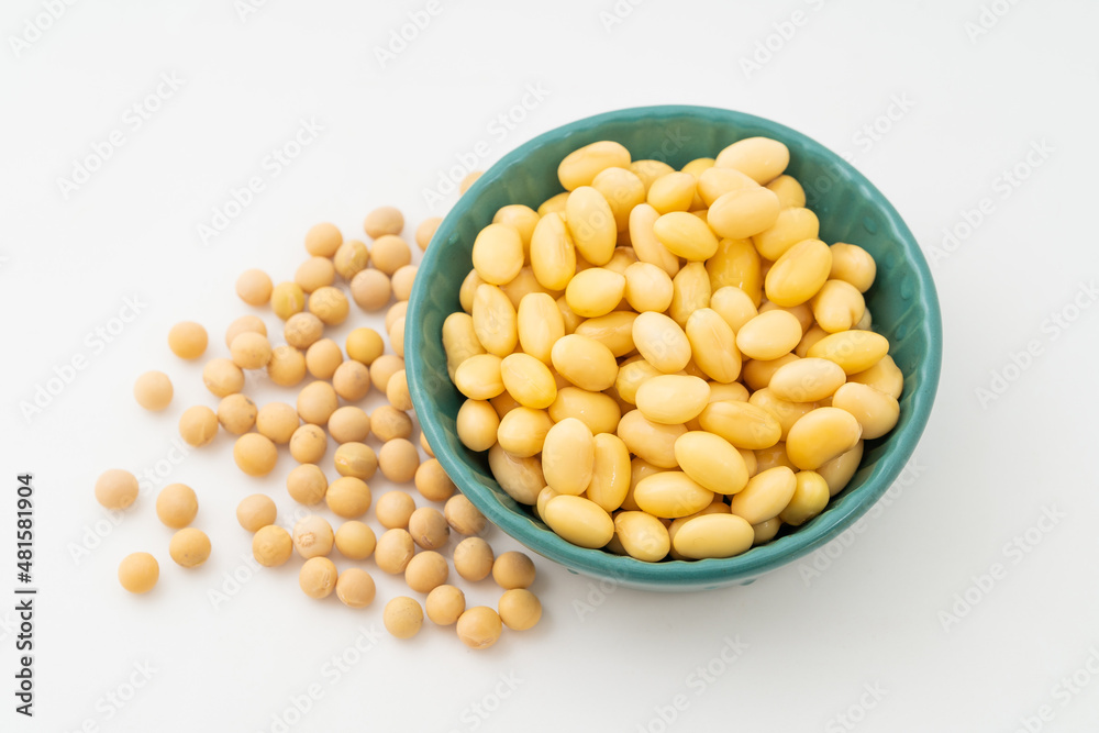Soybeans with water on a pure white background Soybeans with water on a pure white background