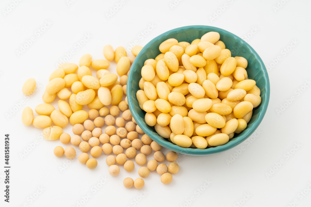 Soybeans with water on a pure white background Soybeans with water on a pure white background