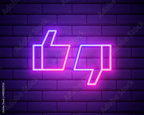 Vector realistic isolated neon sign of Thumb up and down logo for decoration and covering on the wall background. Concept of rating, network and social media