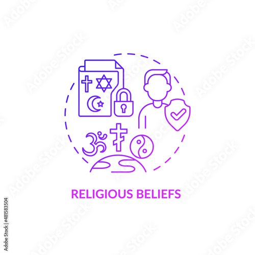 Religious beliefs purple gradient concept icon. Sensitive data. Protect information abstract idea thin line illustration. Isolated outline drawing. Roboto-Medium, Myriad Pro-Bold fonts used
