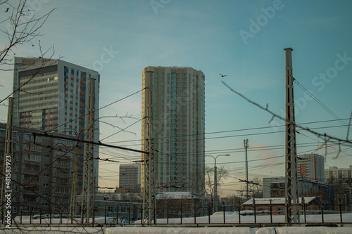 trolleybus station and houses in yekaterinburg