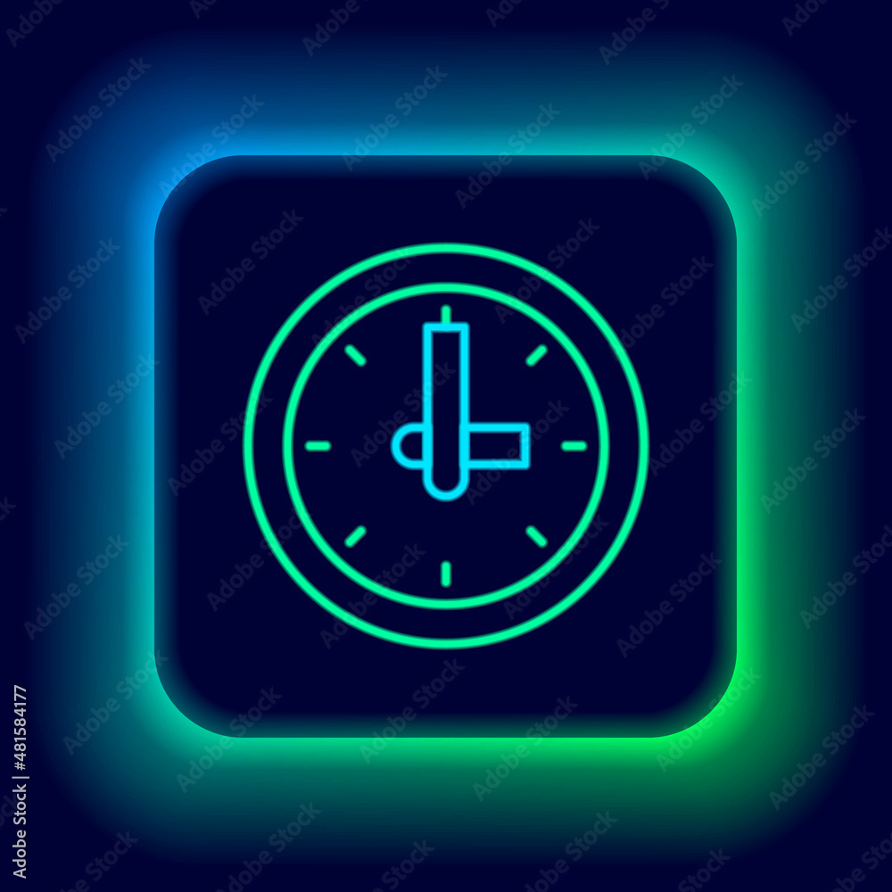Glowing neon line Clock icon isolated on black background. Time symbol. Colorful outline concept. Vector Glowing neon line Clock icon isolated on black background. Time symbol. Colorful outline concept. Vector