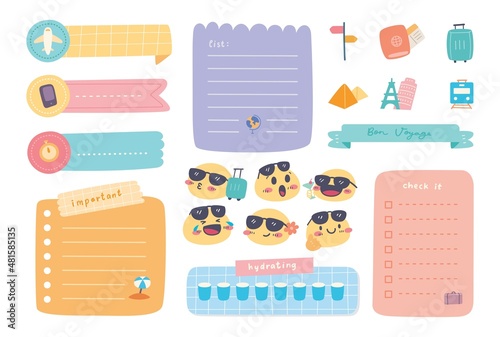 Kawaii Travel Journal and Planer Vector Illustration