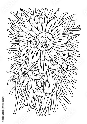 Coloring page with flowers. Floral background for coloring. Art therapy for children and adults.