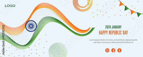 happy republic day 26 January modern design of a banner, voucher, coupons. Holiday background for branding, post, invitation, card, or flyer