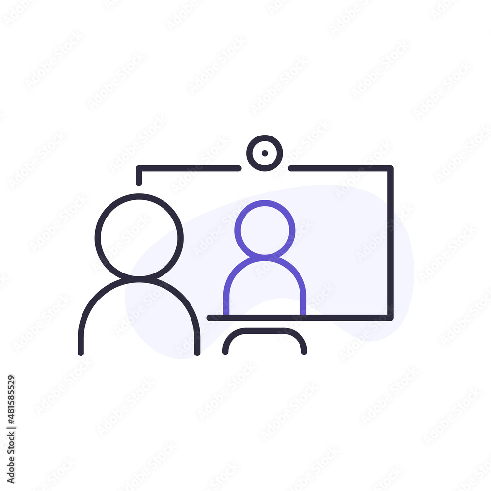 Phone in human hand with human on screen and clock. Video conference and online meeting concept. Distance work and learning. Vector illustration. Laptop, computer, smartphone, chatting, conferencing Phone in human hand with human on screen and clock. Video conference and online meeting concept. Distance work and learning. Vector illustration. Laptop, computer, smartphone, chatting, conferencing