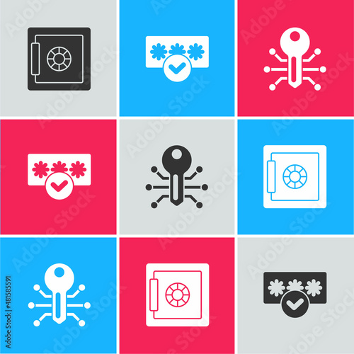 Set Safe, Password protection and Smart key icon. Vector