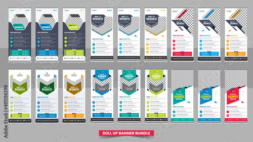 Business Roll Up banner design.Vector illustration, Roll up banner stand template design bundle
