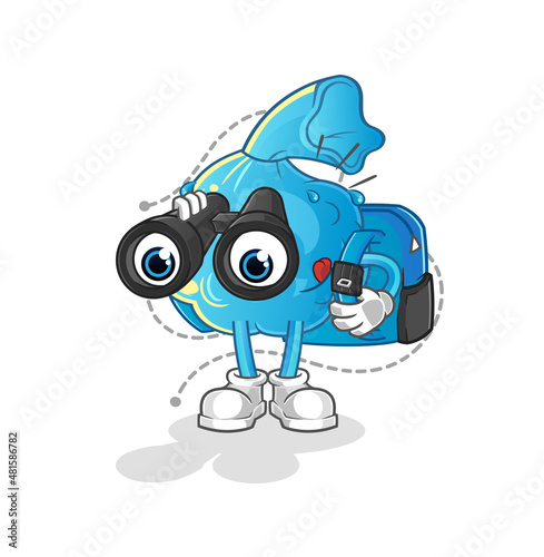 fever compress with binoculars character. cartoon mascot vector