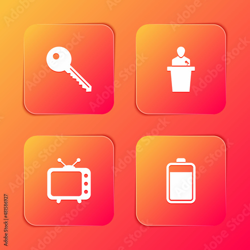 Set Key, Speaker, Television tv and Battery icon. Vector