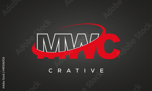 MWC creative letters logo with 360 symbol vector art template design