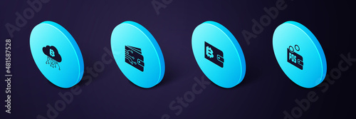 Set Isometric Proof of stake, Cryptocurrency wallet, and cloud mining icon. Vector